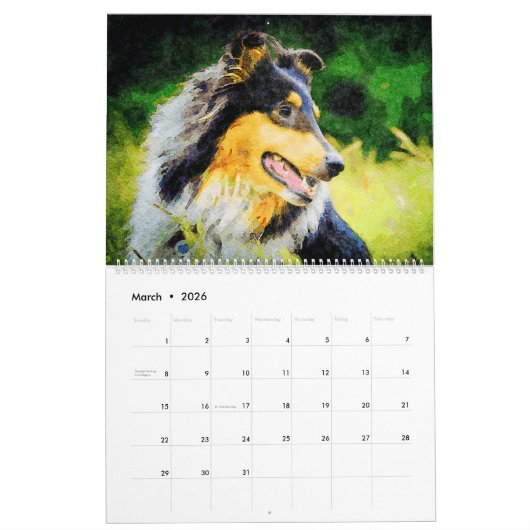 2026 Shetland Sheepdog Sheltie Mama Owner カレンダー (3月 2026)