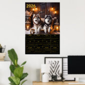 2026 Siberian Huskies on Sled Calendar ポスター (ホームオフィス)