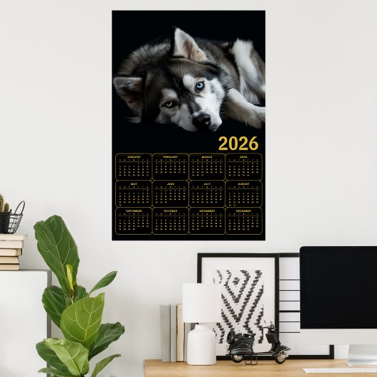 2026 Siberian Husky Calendar ポスター (ホームオフィス)