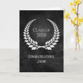 2026 Silver Graduation Laurel Wreath on Leather カード (黄色い花)