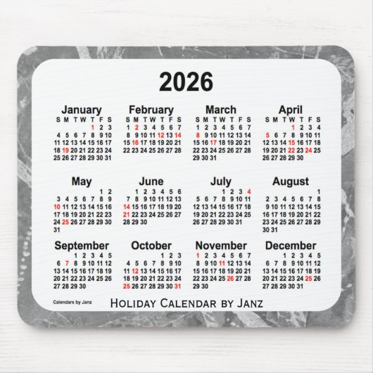 2026 Silver Holiday Art Calendar by Janz Mouse pad マウスパッド (正面)