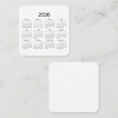 2026 Simple Minimalist Calendar スクエア名刺 (正面/裏面)