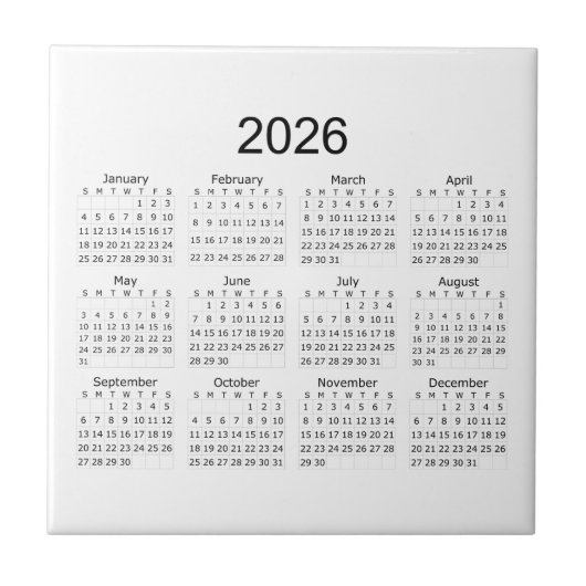 2026 Simple Minimalist Calendar タイル (正面)