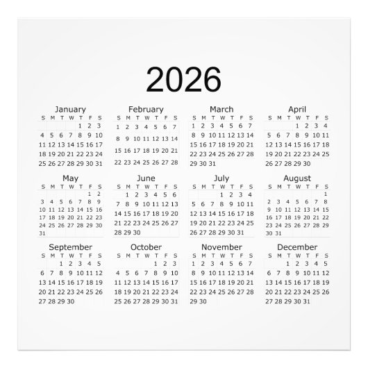 2026 Simple Minimalist Calendar フォトプリント (正面)