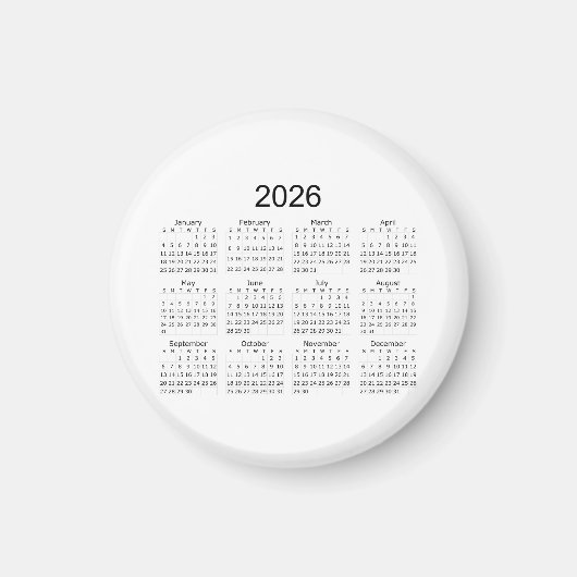 2026 Simple Minimalist Calendar マグネット (正面)