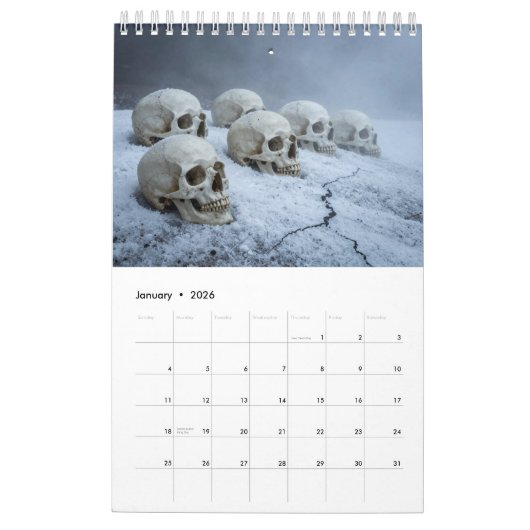 2026 Skull Art Calendar カレンダー (1月 2026)