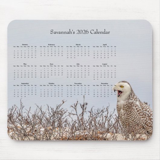 2026 Snowy Owl Full-Year Customizable Calendar  マウスパッド (正面)