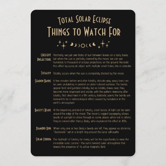 2026 Solar Eclipse Celestial Stars Black Fun Facts 招待状 (裏面)