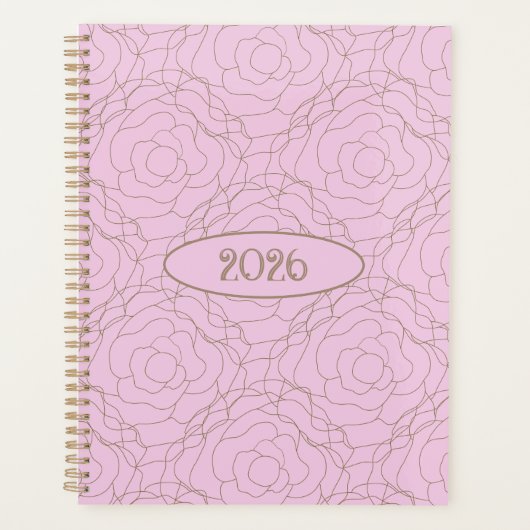 2026 Stained Glass Rose: Gold Rose on Pink プランナー手帳 (正面)