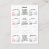 2026 Sunday Calendar Thank You Purchase 名刺 (正面)