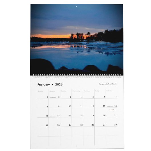 2026 Sunset Lake Calendar カレンダー (2月 2026)