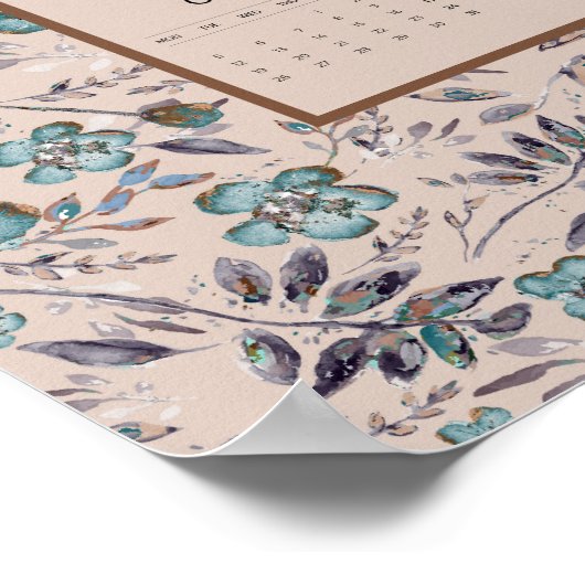 2026 Teal Flowers Calendar ポスター (角)
