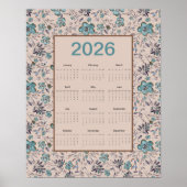 2026 Teal Flowers Calendar ポスター (正面)