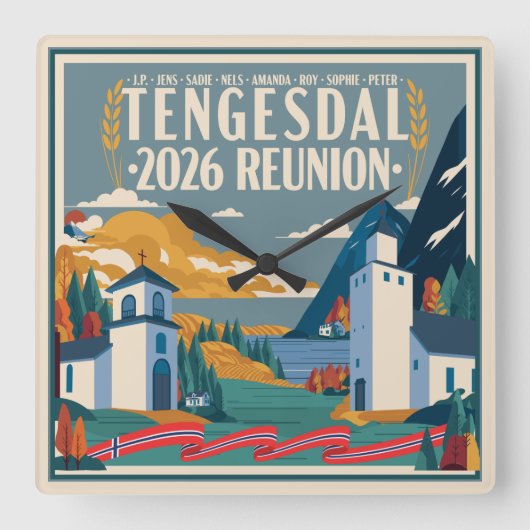 2026 Tengesdal Family Reunion スクエア壁時計 (正面)