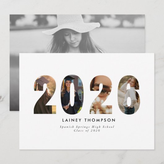 2026 Typography 4 Image Graduation Announcement 招待状 (正面/裏面)