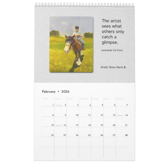 2026 Vanessa's Art Studio Student Art 2 カレンダー (2月 2026)