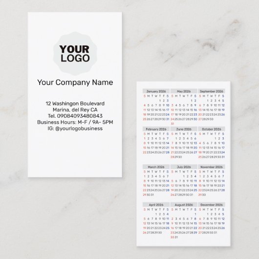 2026 Wallet Size Calendar SUNDAY Start Business Ca 名刺 (正面/裏面)