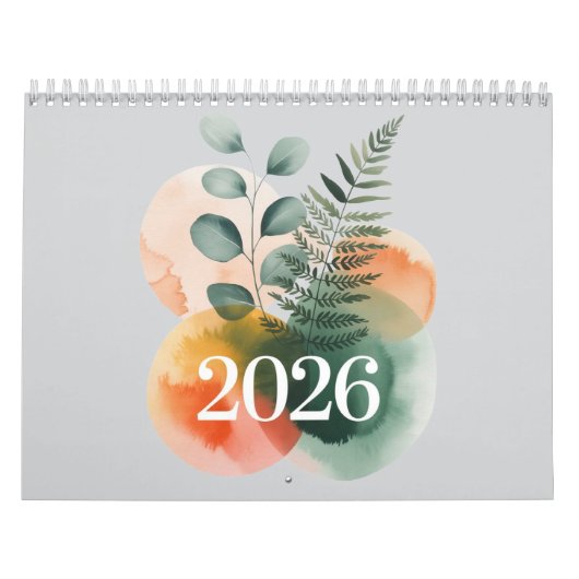 2026 Watercolor Botanical Calendar – Elegant Minim カレンダー (カバー)