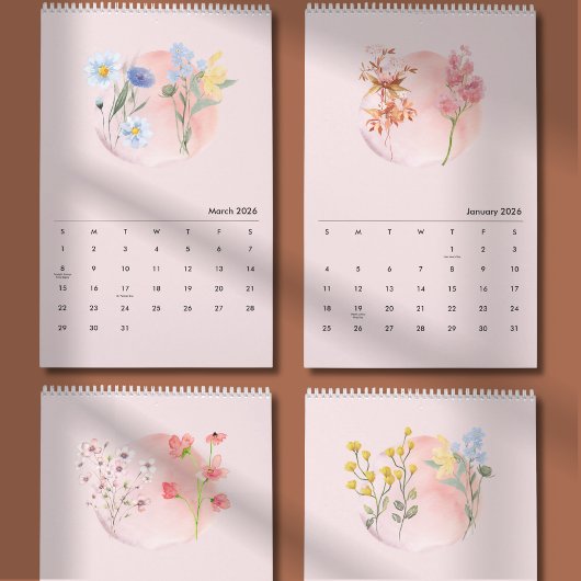 2026 Watercolor Flower Calendar カレンダー