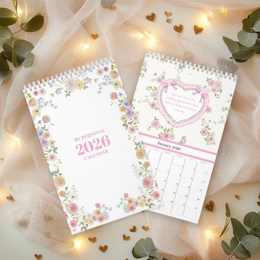 2026 Watercolor Pastel Floral Calendar with Quotes カレンダー