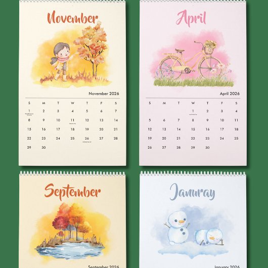 2026 Watercolor Seasons Calendar カレンダー