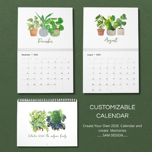 2026 Watercolor Succulent & Leaf Calendar | Botani カレンダー
