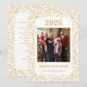 2026 White & Antique-Gold Family New Year Photo シーズンカード (正面/裏面)