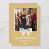 2026 White & Gold Bow Family New Year Photo シーズンカード (正面/裏面)