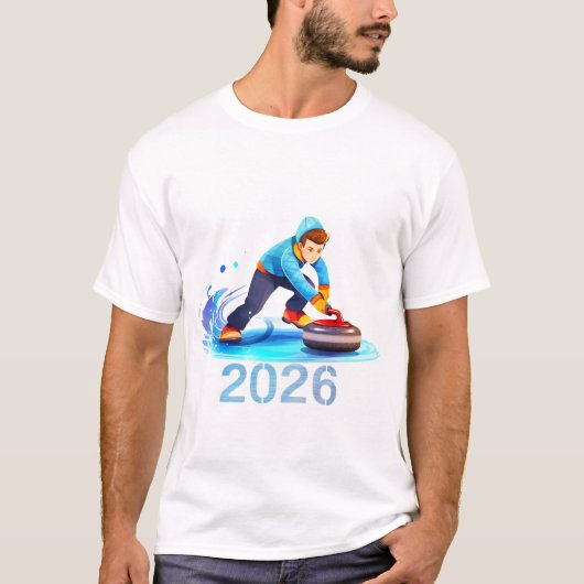2026 Winter Curling Sport Illustration T-Shirt |  Tシャツ (正面)