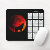 2026 Wolf Silhouette and Blood Moon Calendar マウスパッド (マウス)