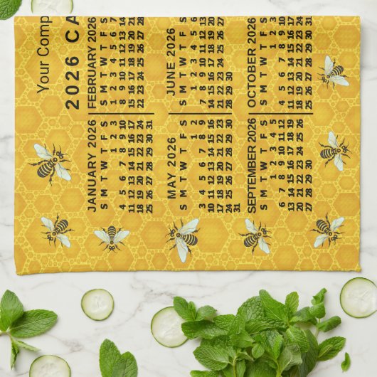 2026 Year Calendar Bee Honeycomb Apiary Custom キッチンタオル (折り畳み)