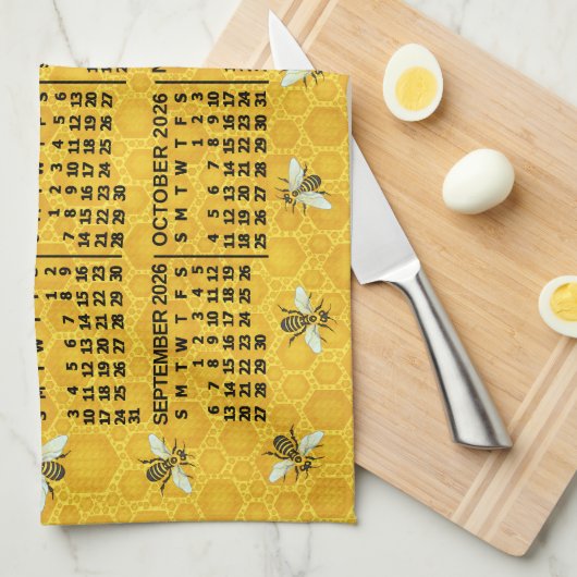 2026 Year Calendar Bee Honeycomb Apiary Custom キッチンタオル (四つ折り)
