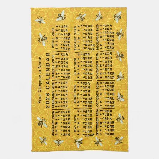 2026 Year Calendar Bee Honeycomb Apiary Custom キッチンタオル (縦)