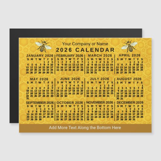 2026 Year Calendar Bee Honeycomb Apiary Custom マグネット招待状 (正面/裏面)