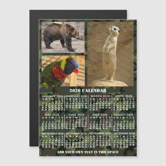 2026 Year Calendar Camouflage Add 3 Photos Magnet (正面/裏面)