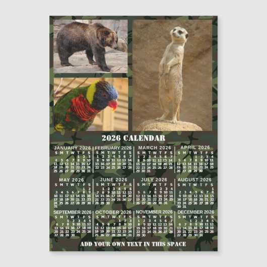 2026 Year Calendar Camouflage Add 3 Photos Magnet (正面)