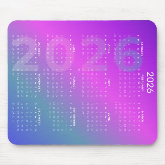 2026 Year Calendar Gradient Background Vertical  マウスパッド (正面)
