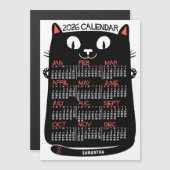 2026 Year Calendar Mid-Century Black Cat Magnet (正面/裏面)
