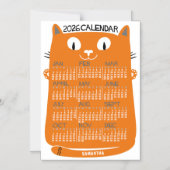 2026 Year Calendar Mid-Century Orange Cat Monthly マグネット招待状 (正面)