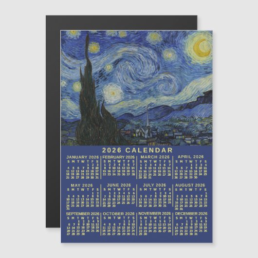 2026 Year Calendar Starry Night or Photo Magnet (正面/裏面)