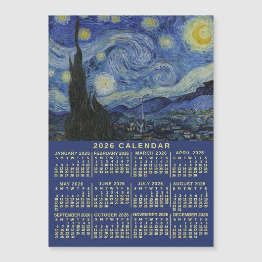 2026 Year Calendar Starry Night or Photo Magnet (正面)
