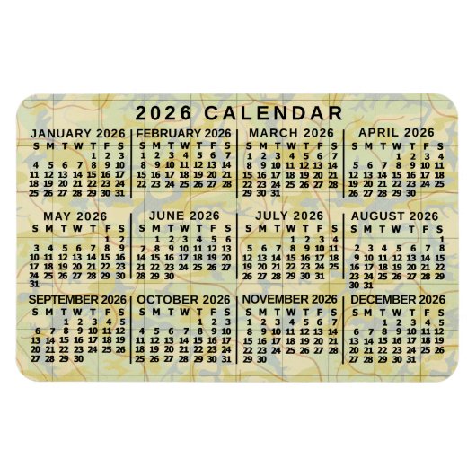 2026 Year Monthly Calendar Antique Map Large Print マグネット (横)
