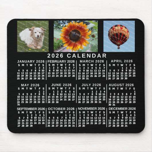 2026 Year Monthly Calendar Black Custom 3 Photos マウスパッド (正面)