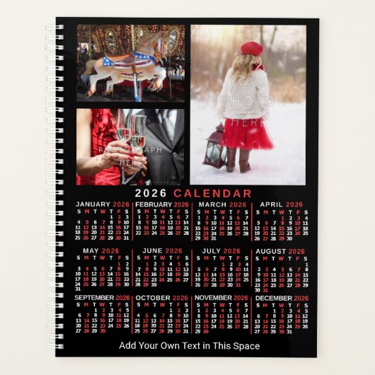 2026 Year Monthly Calendar Black Custom 9 Photos プランナー手帳 (正面)