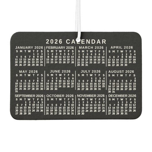 2026 Year Monthly Calendar Classic Black and White カーエアーフレッシュナー (正面)