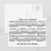 2026 Year Monthly Calendar Classic White and Black ポストカード (正面/裏面)