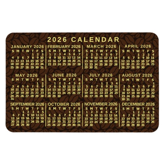 2026 Year Monthly Calendar Dark Coffee Beans マグネット (横)