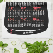 2026 Year Monthly Calendar Mid-Century Black Cat キッチンタオル (折り畳み)