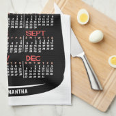 2026 Year Monthly Calendar Mid-Century Black Cat キッチンタオル (四つ折り)