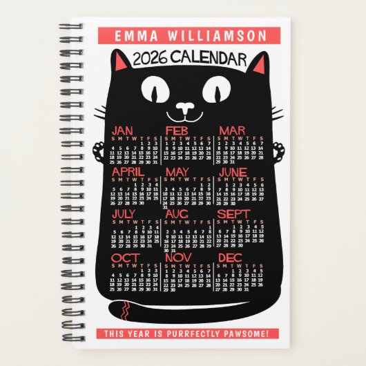 2026 Year Monthly Calendar Midcentury Black Cat Sm プランナー手帳 (正面)
